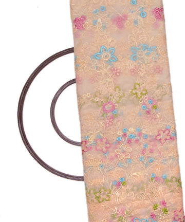 Light Cream Colour Sequin Net Embroidery Fabric